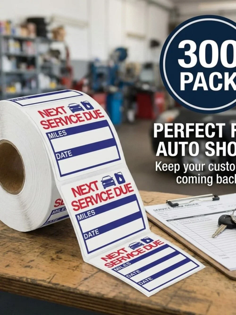 PERFORMORE 300 Pcs Oil Change Stickers  2 x 2 Removable Vinyl Labels for Windshi